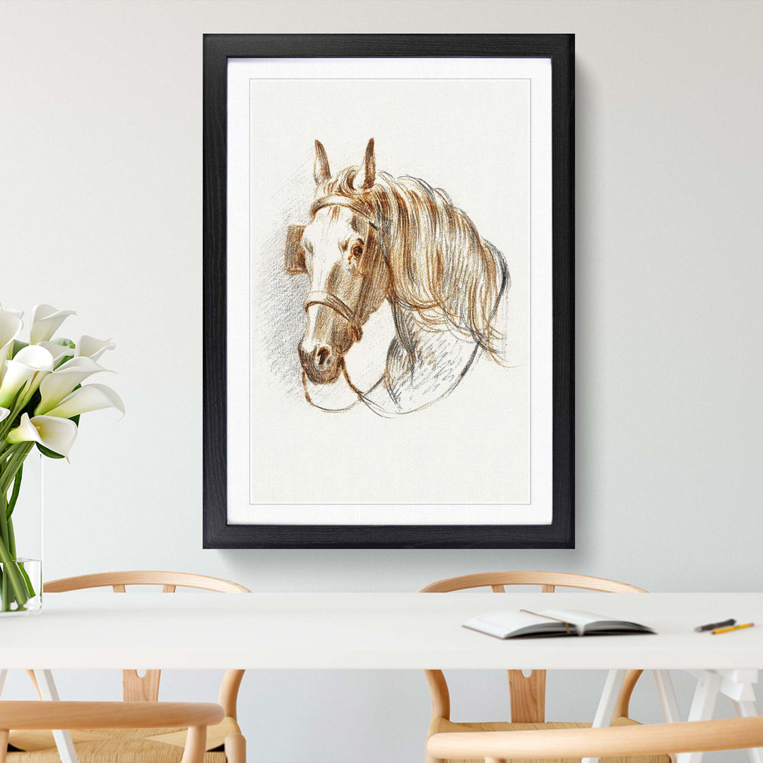 Head of a Horse with Blinkers by Jean Bernard - Picture Frame Drawing Print