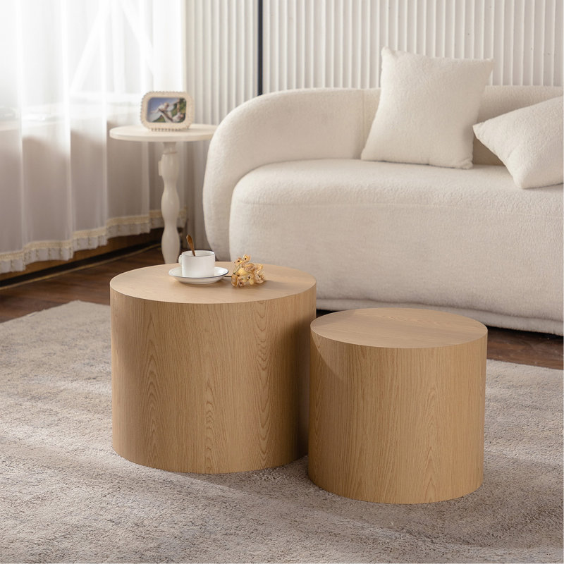Ensemble de 2 tables basses gigognes rondes en bois pour table ronde et moderne, H 15,16 po x l 33,86 po x P 33,86 po