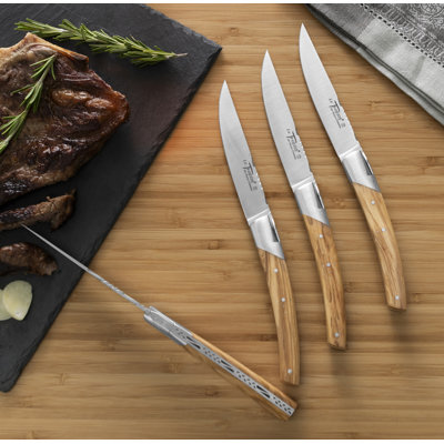 Goyon-Chazeau Set Of 4 Pirou Castle Steak Knives With Olive Wood Handles