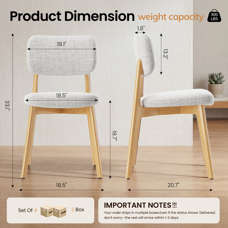 Chaise d'appoint rembourrée en bois massif, Natural Wood, Beige