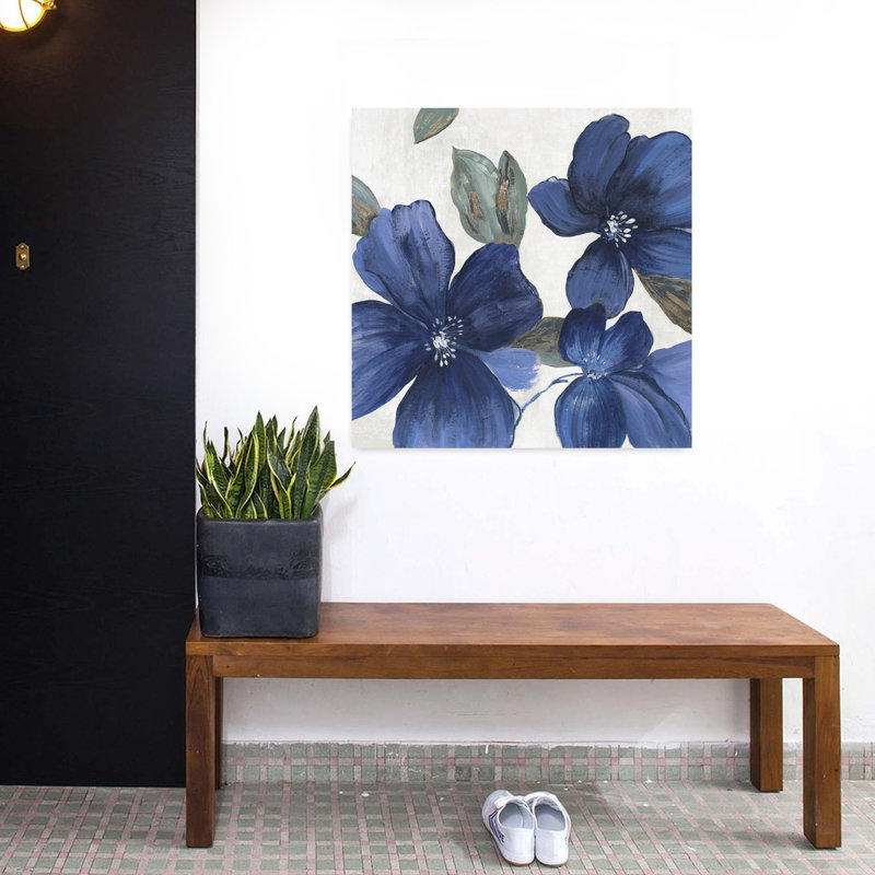 Fleurs de printemps indigo I, art floral moderne et élégant, H 32 po x l 32 po