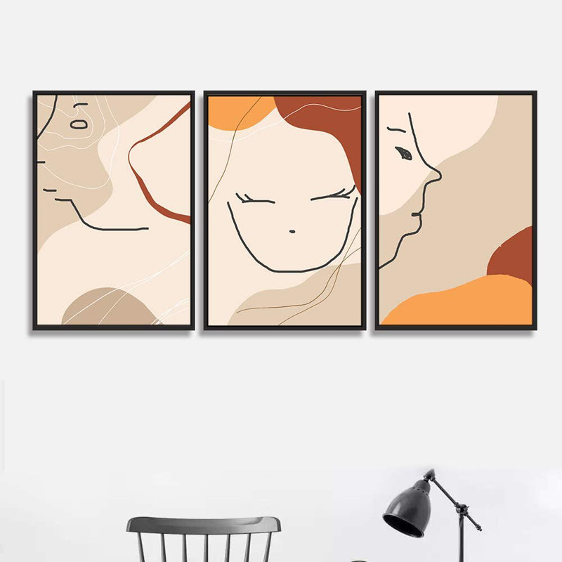 " Abstract Face Collages " 3 - Pieces, Black Framed Canvas, 24" H x 16" W x 1.5" D
