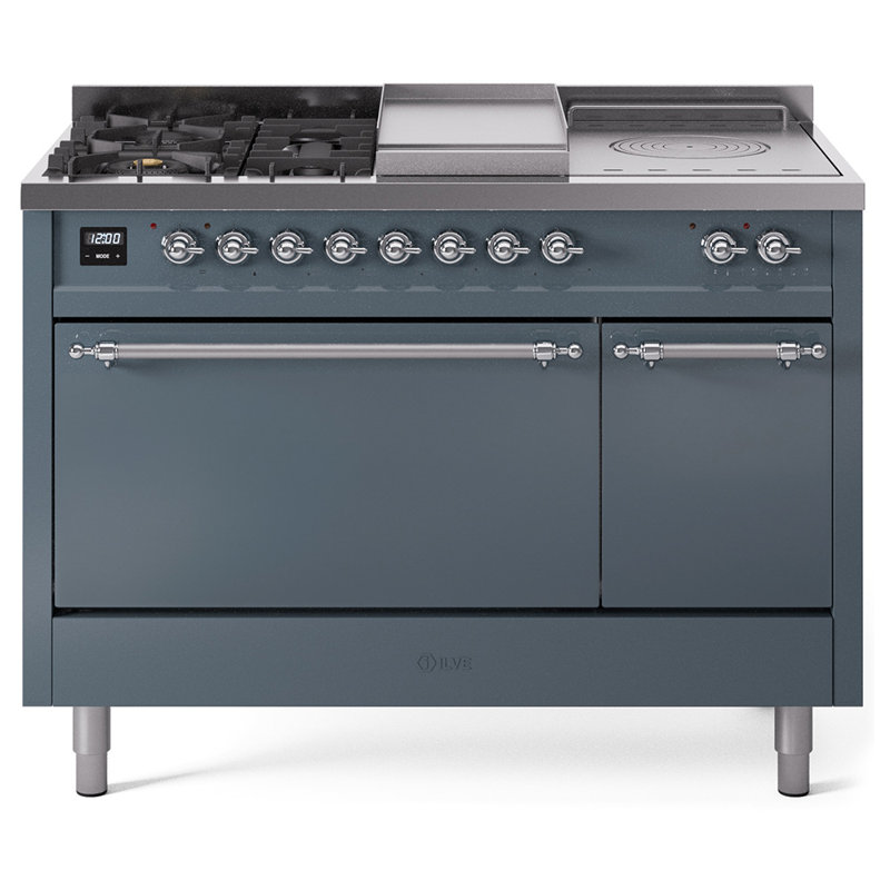 ILVE Nostalgie II, cuisinière à double combustible de 48 po, 5 brûleurs, plaque chauffante, surface de cuisson française