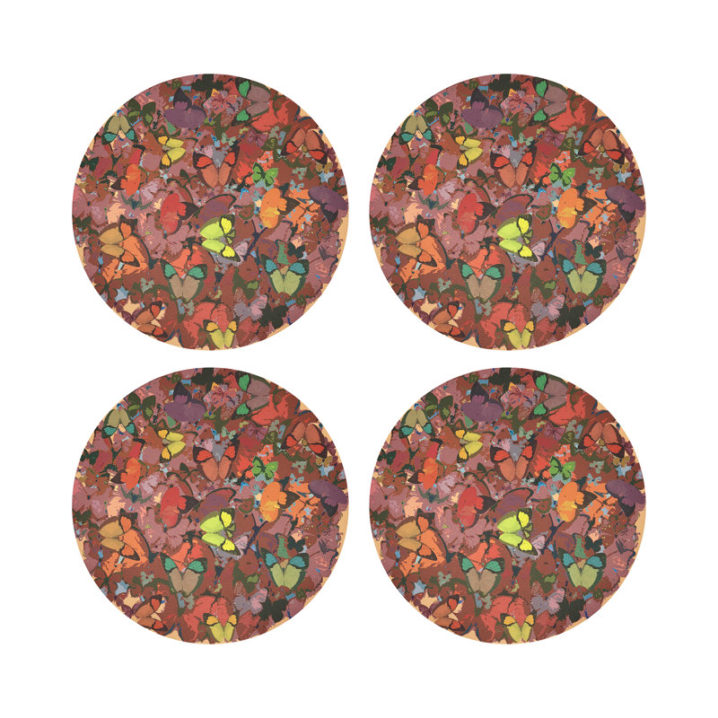 Mariposa Pop Vegan Leather Round Coasters, Ochre