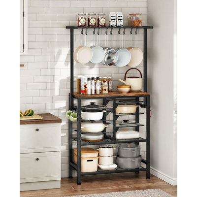 Étagère de rangement pour casseroles et poêles, tablette de cuisine, support de rangement pour casseroles et poêles, brun rustique et noir