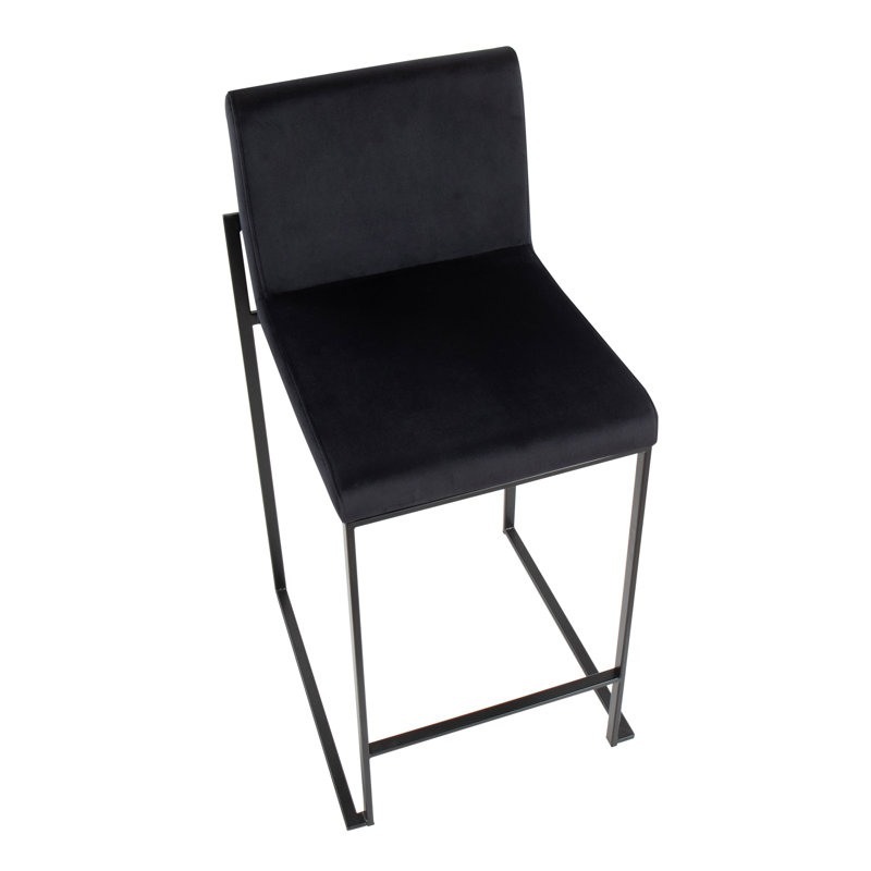 Tabouret de bar et de comptoir à dossier haut Brieon (ensemble de 2), Velours noir, Tabouret de comptoir "26", Noir