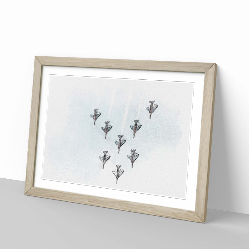 Plane Aerobatics - Framed Print, 35cm H x 50cm W x 2cm D, Oak