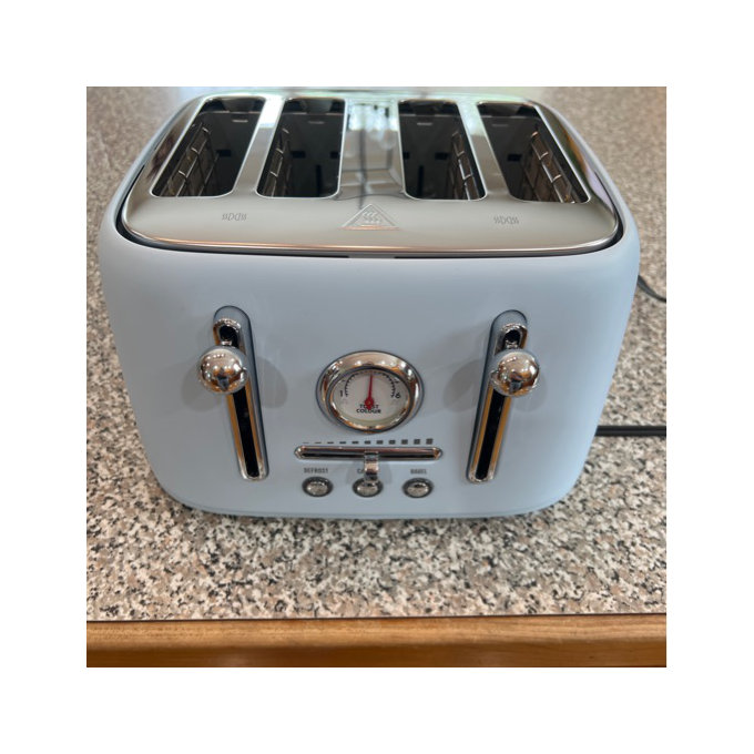 4-Slice Stainless Steel Toaster With 1.6" Wide Slots, Retro Bagel Toaster With 6 Browning Levels, Defrost/Bagel/Cancel, Removable Crumb Tray - Blue