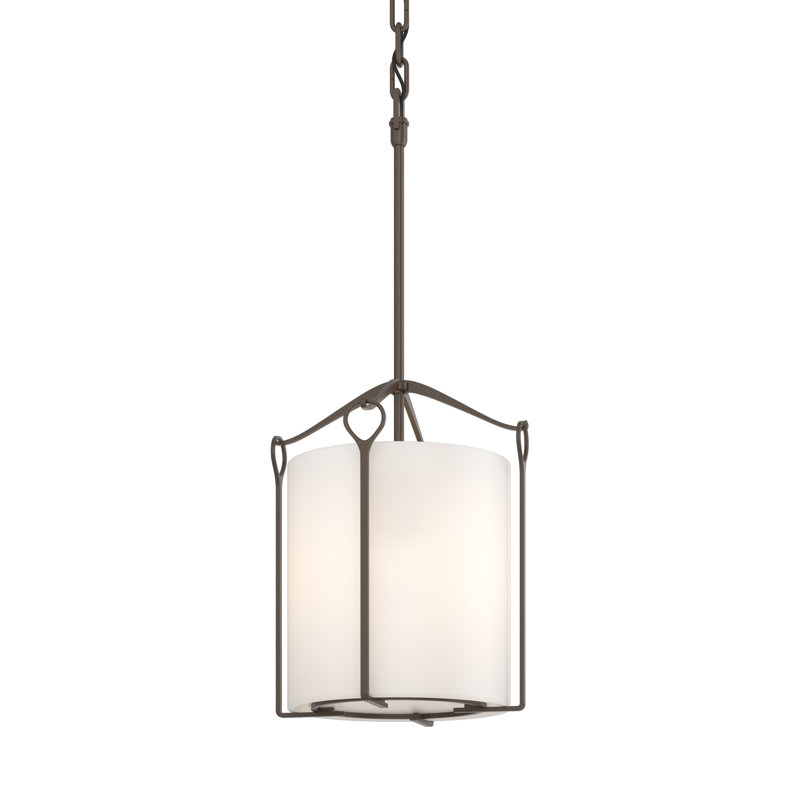 Luminaire suspendu cylindrique à 1 lumière Bow, Opale, Bronze