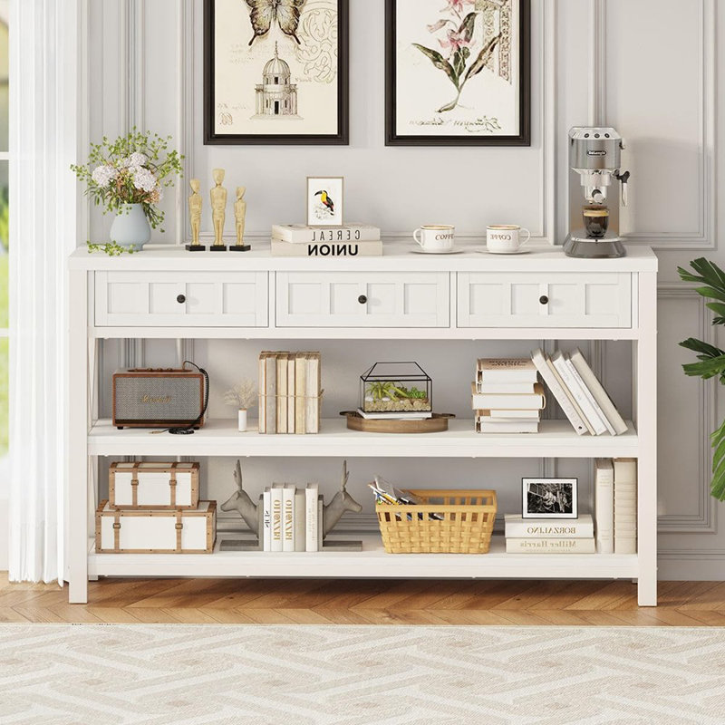 Console en bois et métal avec 3 tiroirs - Chêne blanc