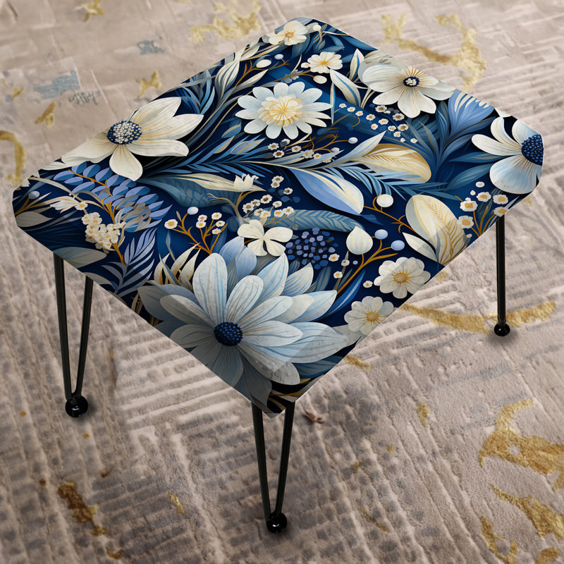 Coastal Flora And Fauna Coastal Pattern I - Floral Rectangle Ottoman