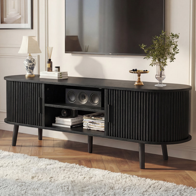 Mid-Century Modern 53.94" W TV Stand for TVs up to 60", Black