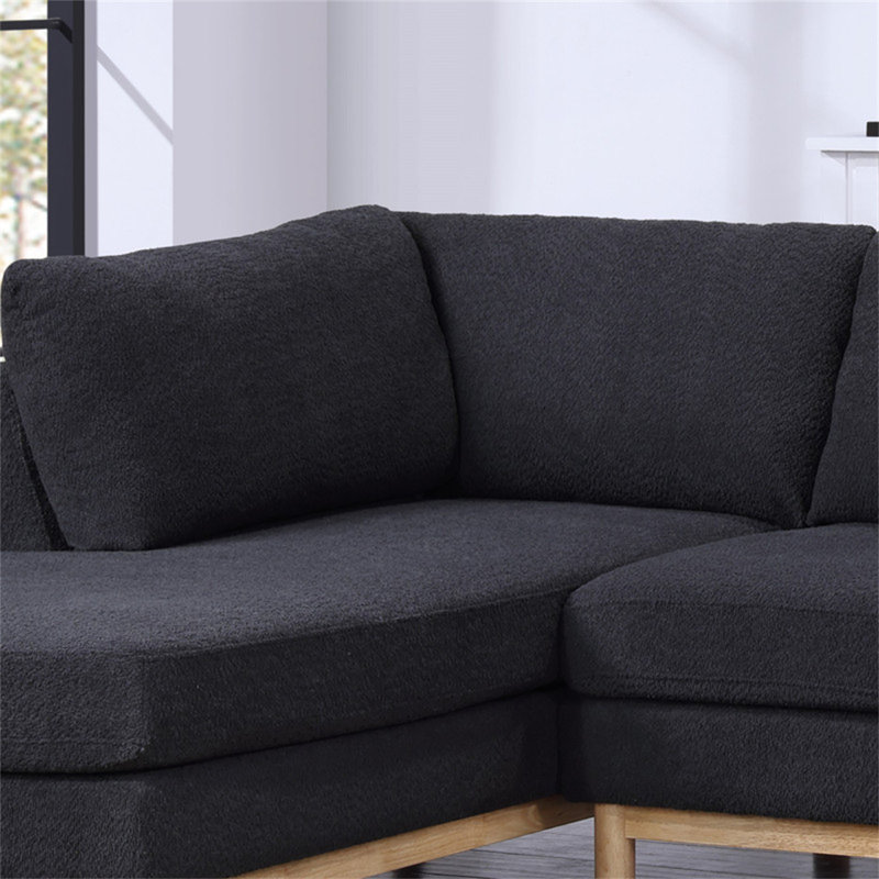 Helena Black Sherpa 124"W Double Chaise U-Shape Sectional Sofa