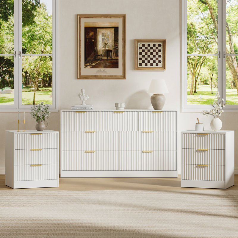 3-Piece 7-Drawer Dresser & 3-Drawer Nightstand Set, White