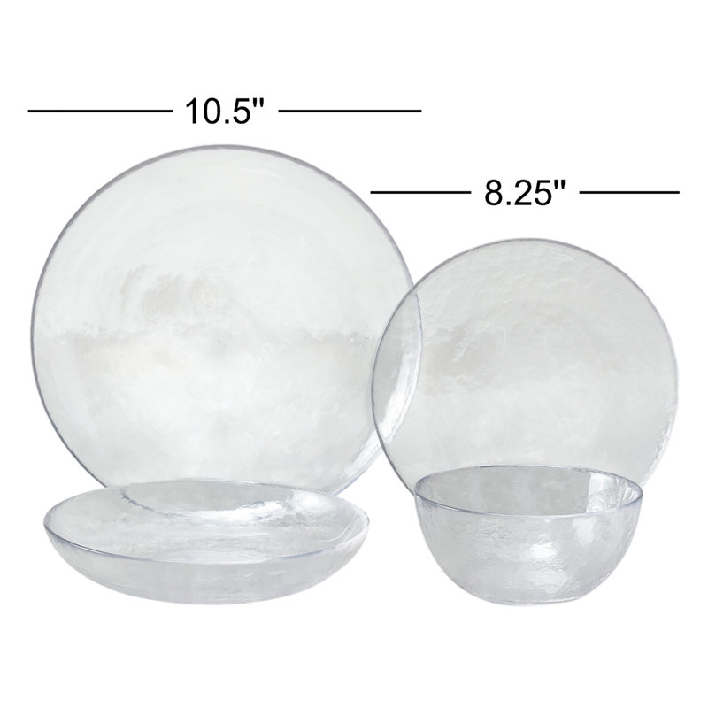 Los Cabos 16 Piece Glass Dinnerware Set, Service for 4, Clear