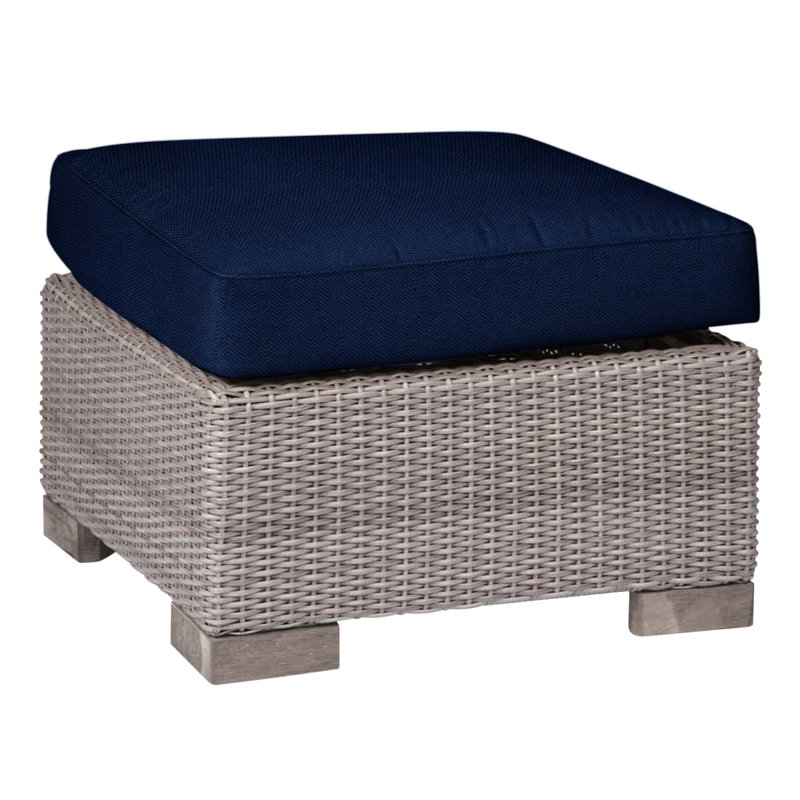 Club Outdoor Ottoman with Cushion, Oyster, Welt, Indigo Velvet