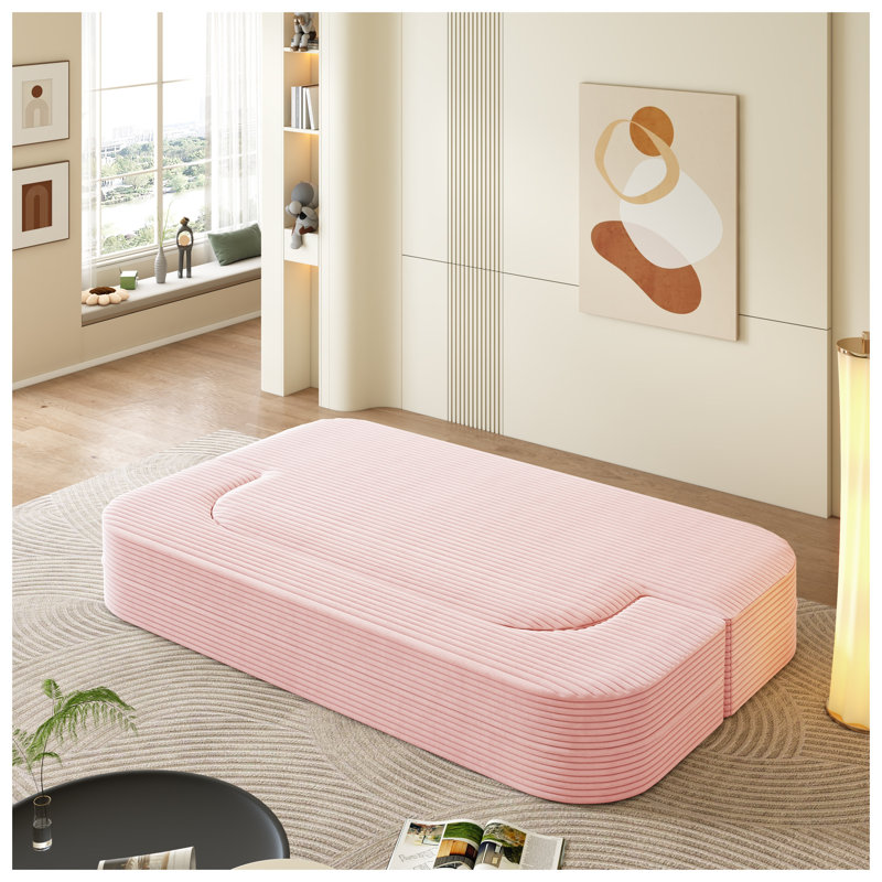 Canapé-lit de 78,7 po convertible moderne avec couverture, canapé en velours côtelé rose pour le salon, Rose