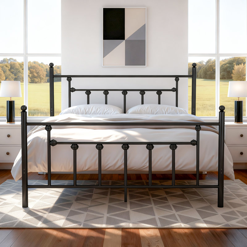 Structure de lit plateforme en métal avec tête de lit et pied de lit Kempst, base de matelas avec support en lattes d'acier, rangement sous le lit, aucun sommier requis, silencieux