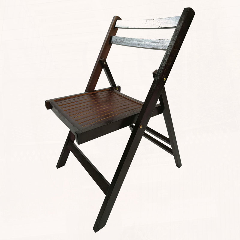 Chaise pliante en bois massif, ensemble de 4, siège à lattes et dossier ouvert, Cerisier