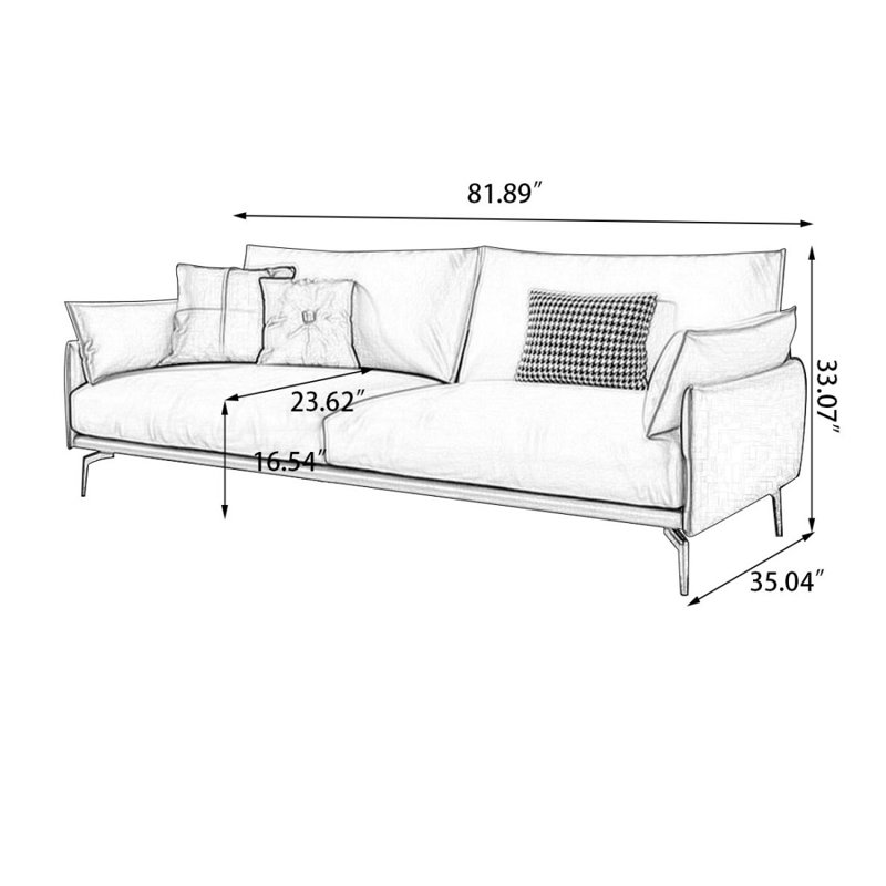 Causeuse coussin en cuir véritable kaki café, 33,07 po H x 81,89 po L x 35,04 po D, Kaki