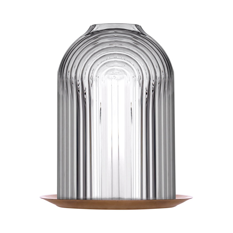 Ilo Ripple-Patterned Clear Glass Candleholder with Copper Base