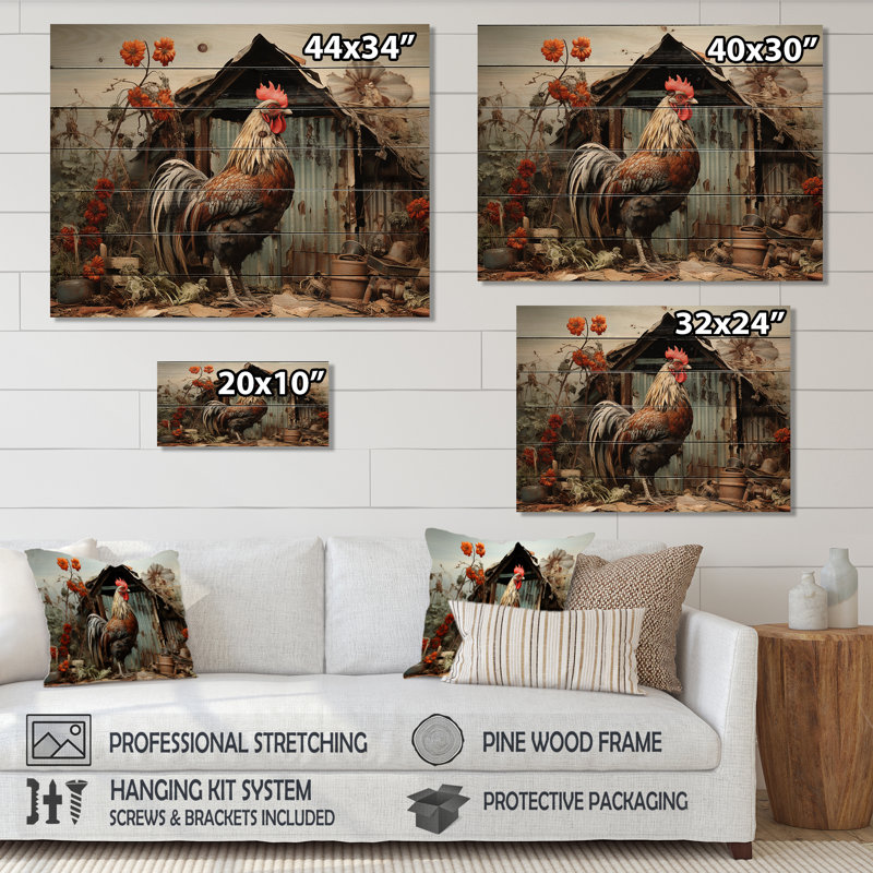 «Canita Roaster Barnyard Serenade I», reproduction sur bois naturel, H 24 po x l 32 po x P 0,78 po