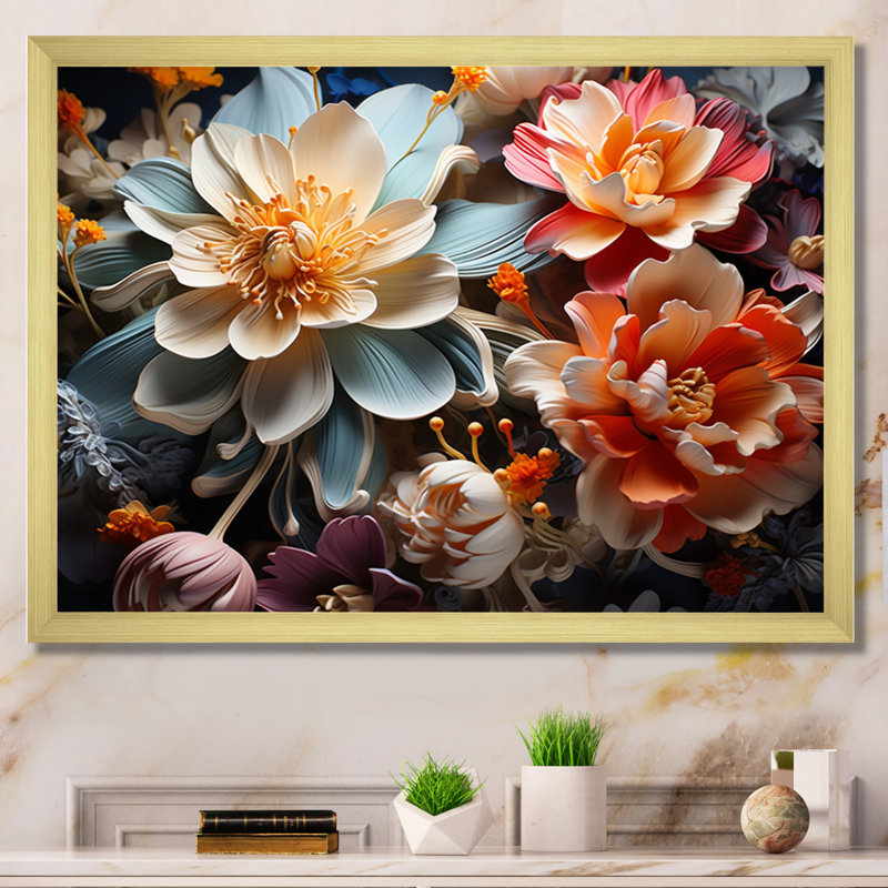 White Coral Abstract Still Lifes - Abstract Still Lifes Wall Art, 30" H x 40" W x 1.5" D, Gold Picture Framed