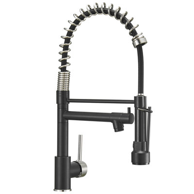 Single Handle Kitchen Sink Faucet With Pull Down , Brass Material, Matte Black For Sinks 360-Degree Rotation