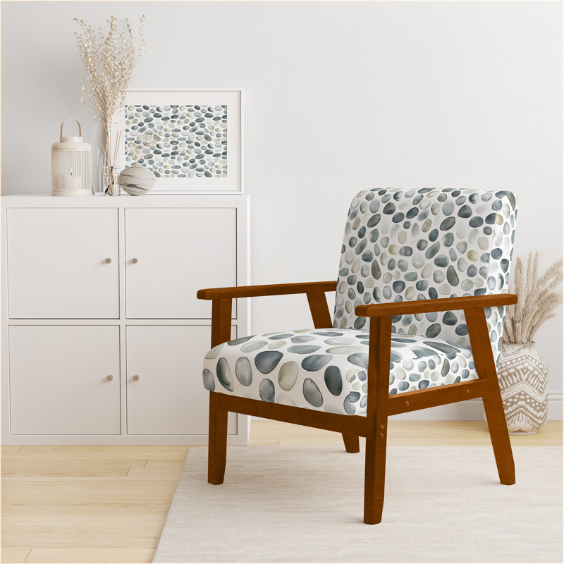 Chaise d'appoint Coastal - Fauteuil gris caillou gris pierre, Accoudoirs carrés bruns