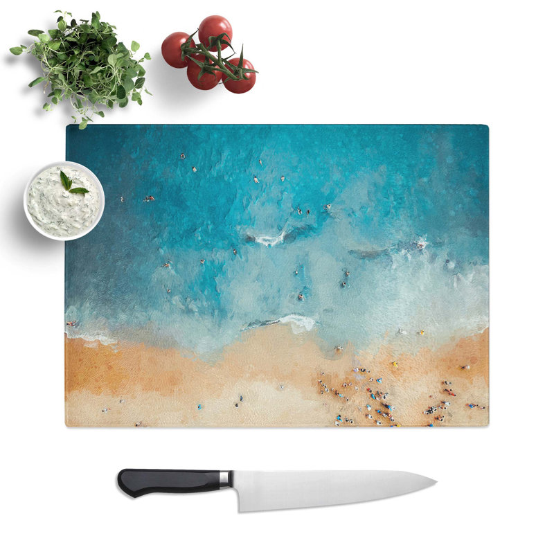 Tempered Glass Busy Beach in Brazil Chopping Board, 39 cm W x 28.5 cm L