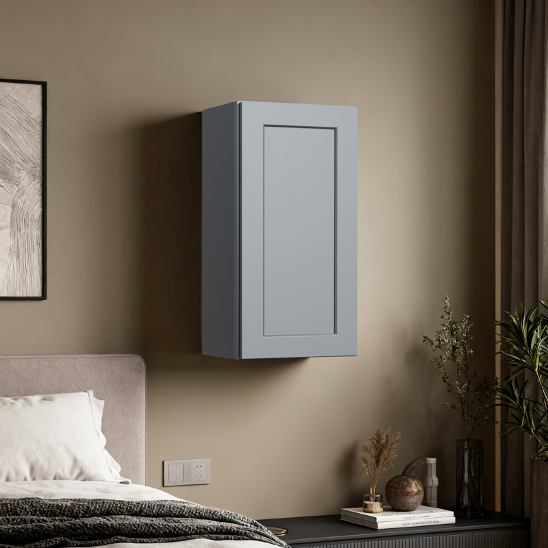 Dark Grey Solid Wood Door Wall Cabinet Door And Shelve For Kitchen Storage, Bathroom Storage, Laundry,Adjustable Shelves Ready To Assemble