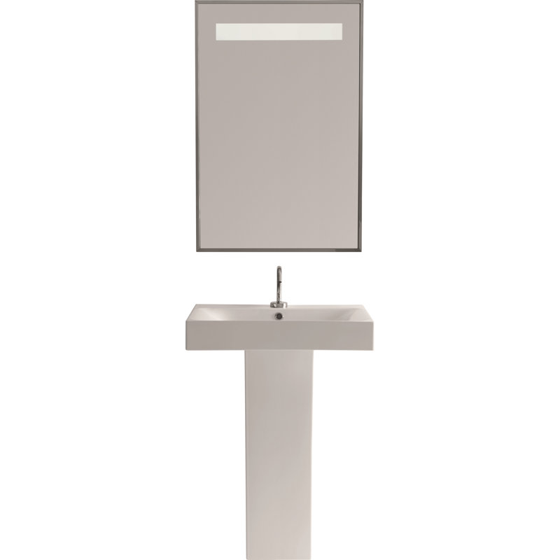 Glossy White Ceramic Rectangular Semi-Pedestal Bathroom Sink