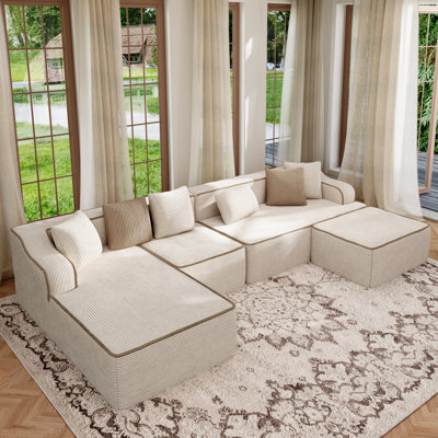 Canapé modulaire à 6 places, large canapé moderne beige doux de 134 po, aucun assemblage requis, pour le salon