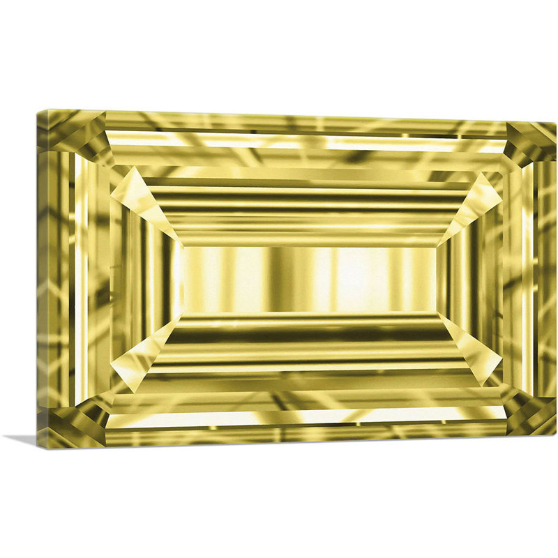 «Yellow Emerald Cut Diamond Jewel» - reproduction d'art graphique sur toile tendue, H 26 po x l 40 po x 1,5 po