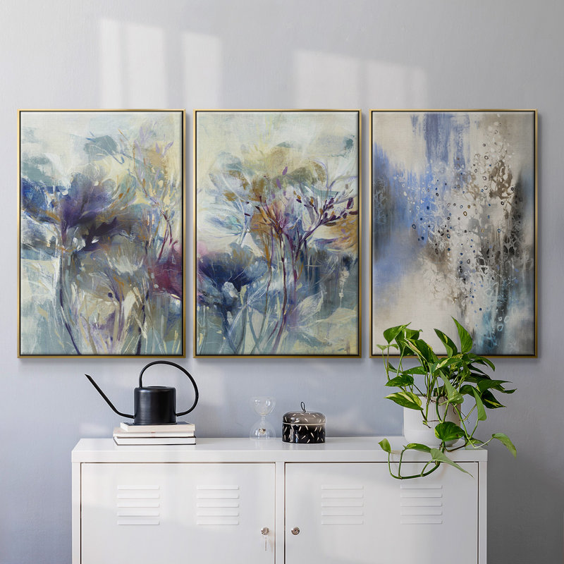 " Glacier Stones " 3 - Pieces, 36" H x 72" W  x 2" D, Gold