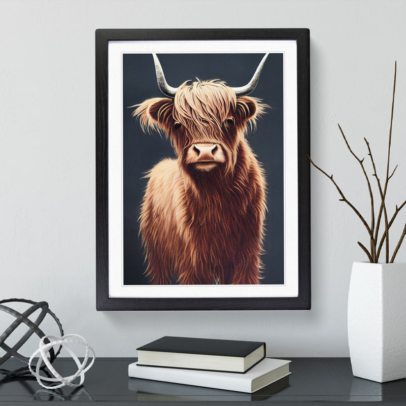 Fantastic Highland Cow - Single Picture Frame Print, 46cm H x 34cm W x 2cm D, Black
