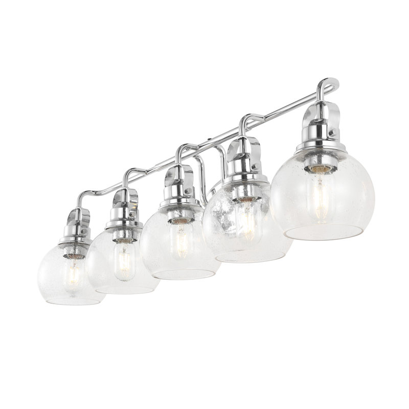 Gilbertson Metal/Seeded Glass Vanity Light, 5 Lights, Chrome