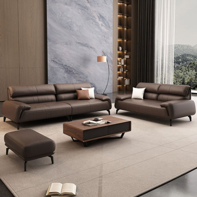 Brown Genuine Leather 3 - Piece Living Room Set
