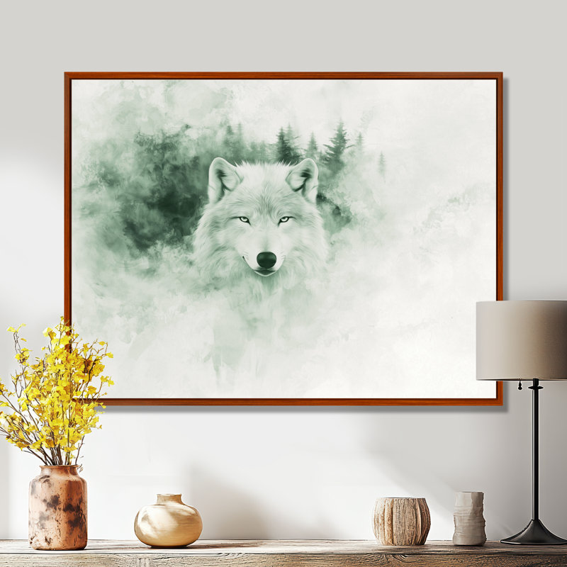 Loup dans le brouillard de la forêt - loup, salon d'art mural, H 12 po x l 20 po, Brun