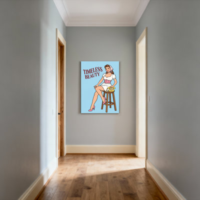 Timeless Beauty Pin Up Girl With Vintage Telephone Canvas Wrapped Wall Art Oil Painting Print Set Of 1