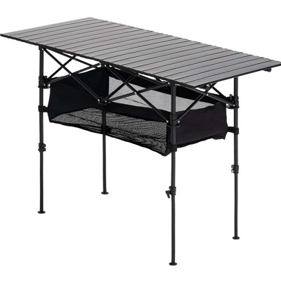 Table d'extérieur pliante en aluminium avec plateforme, hauteur réglable et solution de rangement compacte