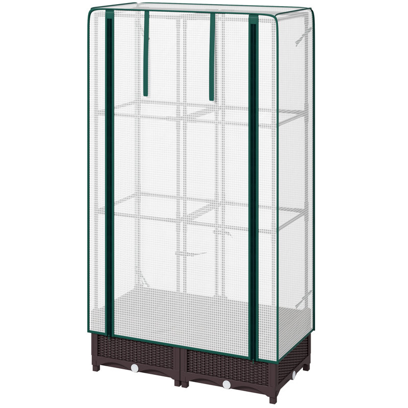 Garden Bed With Trellis, Outdoor Plant Box With PE Cover, Drainage Holes And Zipper Door, 31.5" X 15.7" X 48.8", Brown