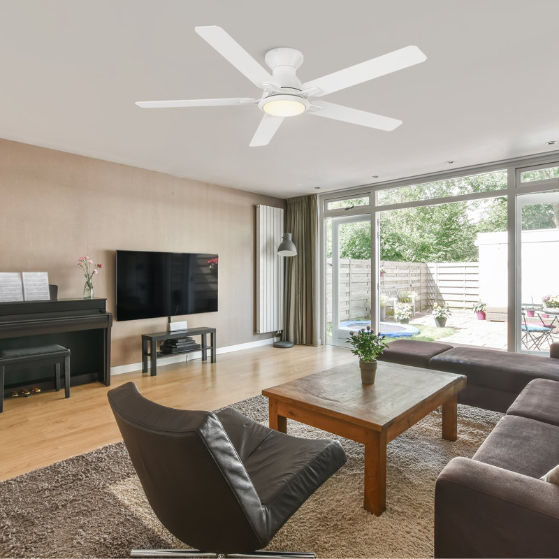 52'' Lusi 5 - Blade LED Flush Mount Ceiling Fan with Light, White