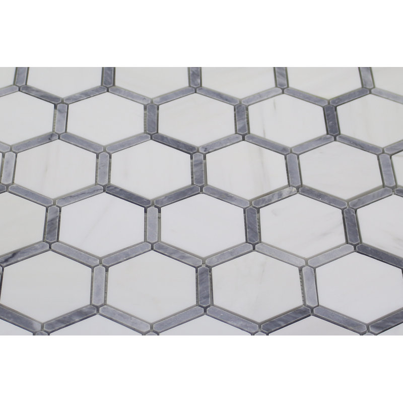 3" x 3" Marble Honeycomb Mosaic Wall & Floor Tile, Dolomite/Bardiglio