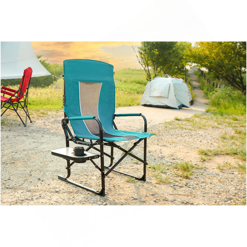 Chaise de camping pliante, très lourde, chaise pliante portative avec table d'appoint, pochette pour plage, pêche, voyage, pique-nique, bleu pelouse