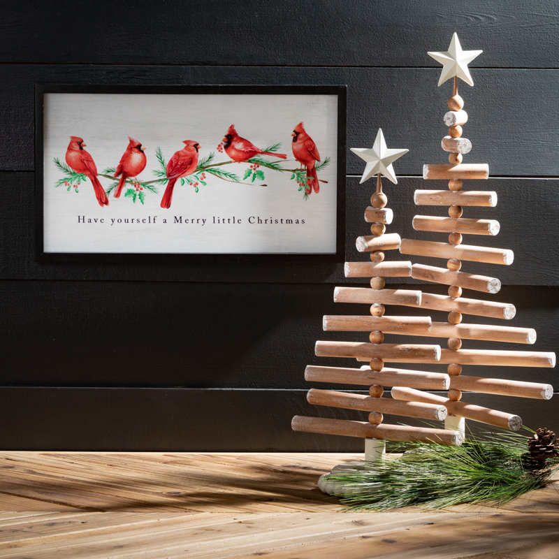 17.75"H, 22.25"H And 26.75"H Wood Slat Tree Set Of 3, Christmas Decor; White