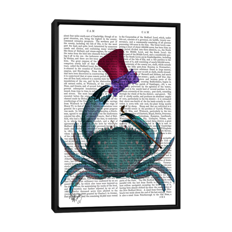 « the dandy crab », impression sur toile tendue, H 26 po x l 18 po x P 1,5 po, Toile avec cadre noir, Pas de tapis