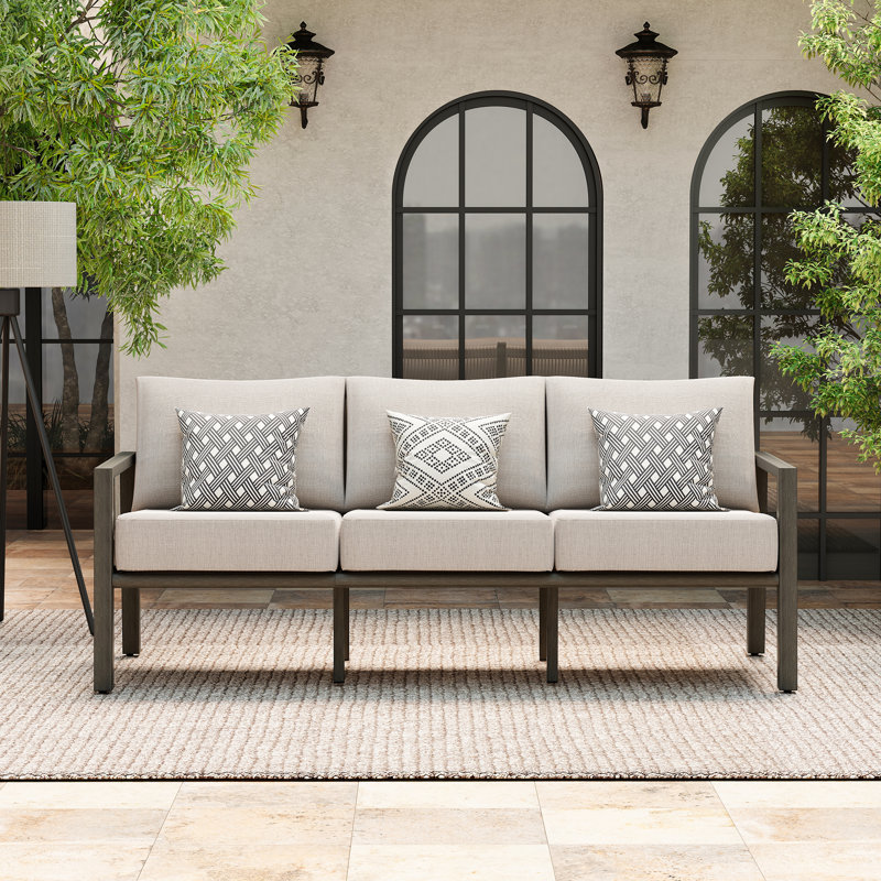 Fauteuil de patio 3 pièces en aluminium brun avec coussins gris clair Avanna