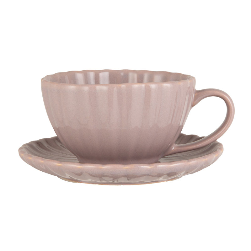 Tasse en grès nervuré avec soucoupe en glacis réactif, Lavande