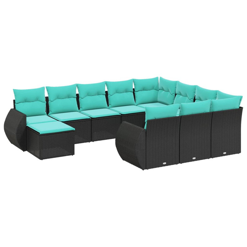  Ensemble de canapé de patio 11 pièces avec coussins en rotin de polyester noir